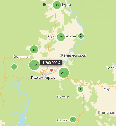 Карта объектов недвижимости Красноярска