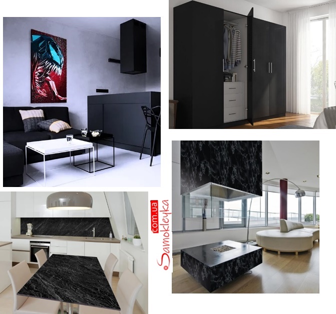 Примеры отделки мебели чёрной плёнкой